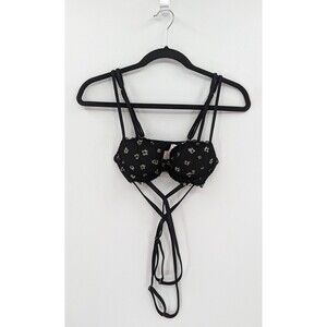 Victoria's Secret PINK Bra 32B Black Floral Date Push Up Strappy Wrap Around